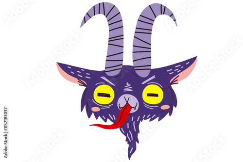 Krampus Goat character. Cute cartoon demon. Hand drawn Christmas Krampus Goat devil illustration. Stock vector illustration isolated on white background.