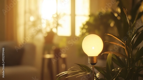 blurred light bulb emits a warm glow that fills the surrounding space, creating a calm and inviting atmosphere photo