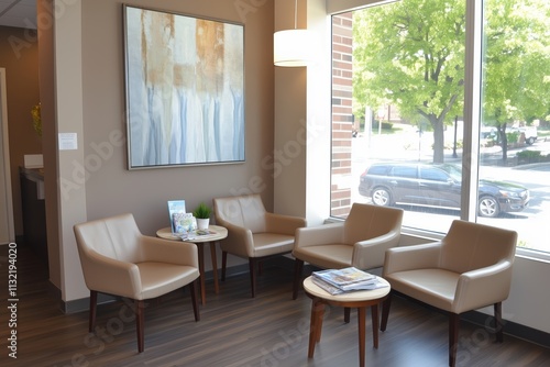 Neutral-themed waiting room with daylight and elegant design