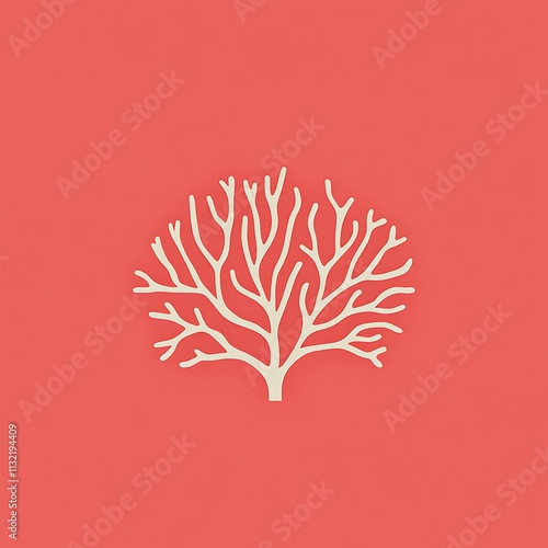 Sleek and Minimalist Coral Logo Design Featuring Outline of Coral Branches on a Vibrant Coral Background for Modern Branding and Creative Projects photo