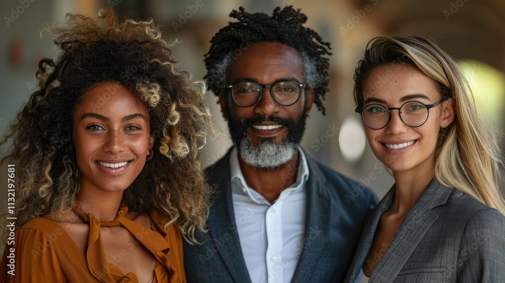 Fototapeta premium Diverse business team posing together, smiling confidently.