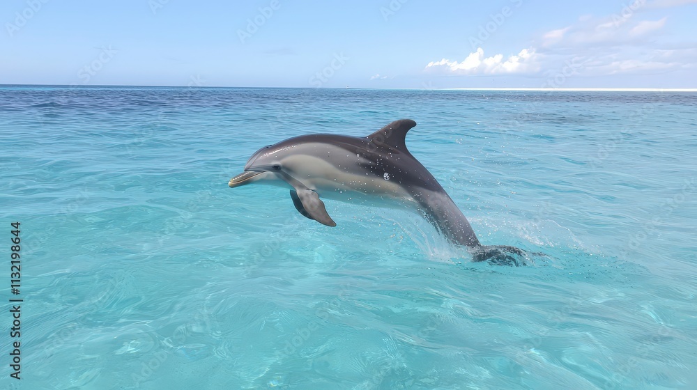Obraz premium Playful Dolphin Leaping Ocean Wildlife Marine Mammal Aquatic Animal Tropical Paradise