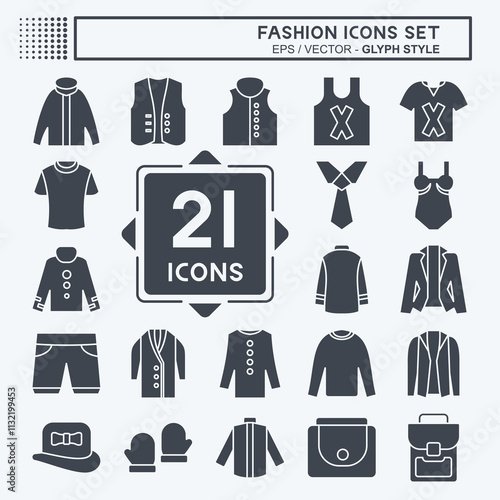 Icon Set Fashion. related to Fashion symbol. glyph style. simple design editable