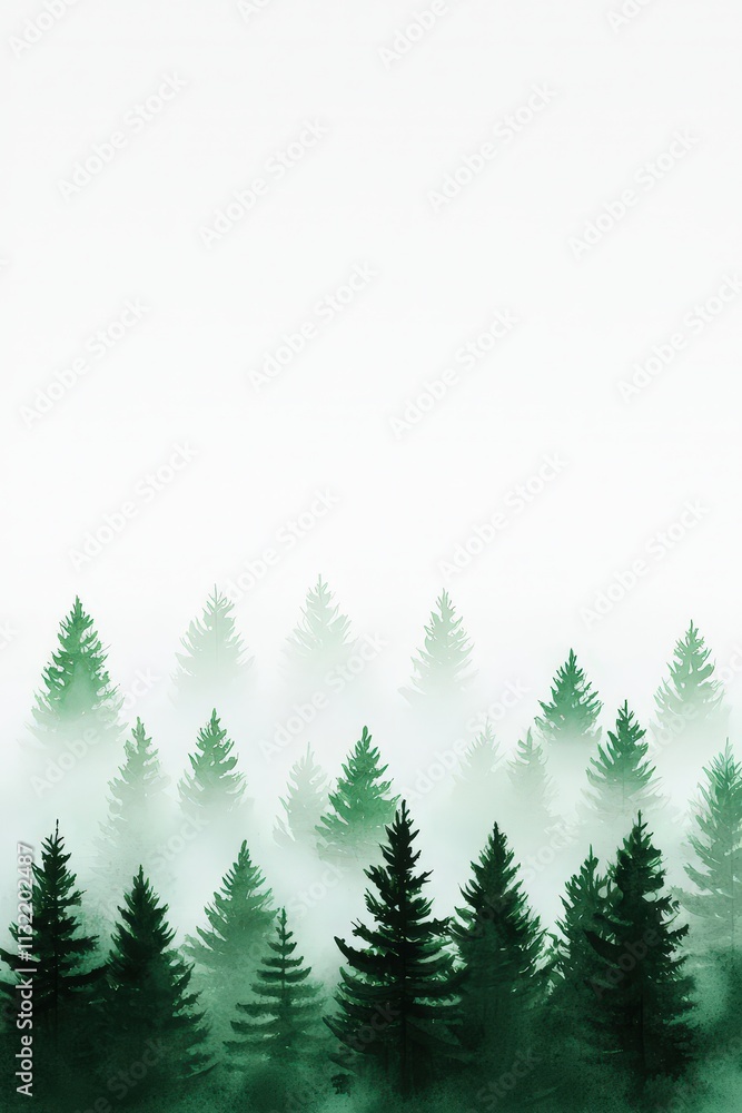Obraz premium Winter forest-inspired watercolor textures in frosty greens and icy whites.