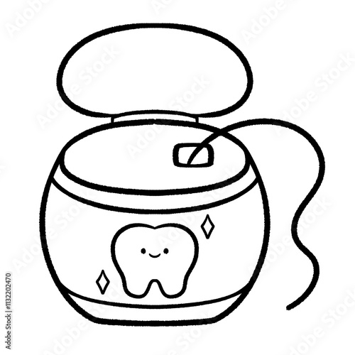Dental floss icon Line art outline black line in cartoon style isolated hand drawn illustration