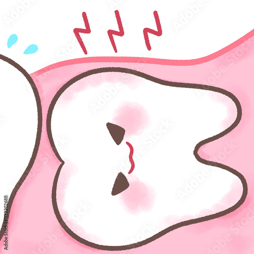 Wisdom tooth dental problem cartoon style isolated hand drawn illustration