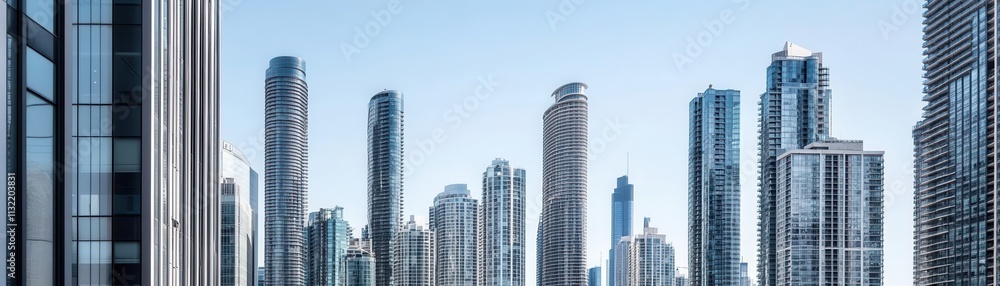 Fototapeta premium Twisting Skyscraper Showcasing Unique Architectural Design Against a Clear Blue Sky