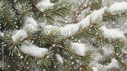 Snow Laden Pine Branches with Falling Snowflakes  Snow Covered Forests and Trees, Winter season, Happy New Year, Happy Christmas  photo