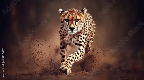 Cheetah Running Fast Through Dusty Terrain photo