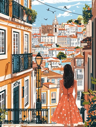 This image highlights Portugal's distinctive architecture and vibrant culture through its iconic landmarks and picturesque streets, embodying the spirit of Portuguese urban life. #1132208405