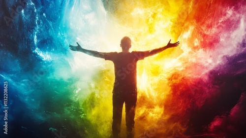 Wallpaper Mural Silhouette embraces vibrant, colorful, swirling mist. Torontodigital.ca