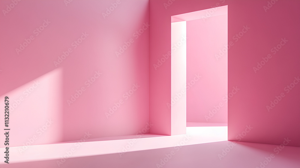 Fototapeta premium Pink and white door in a corridor with walls