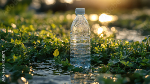 Freshwater Conservation Concept - Recyclable Plastic Bottle on Green Lawn