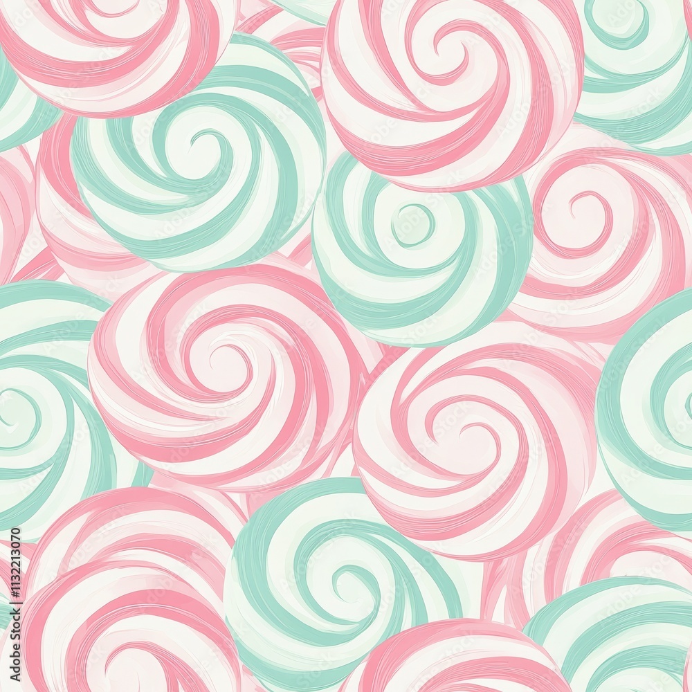 Fototapeta premium Seamless pattern of pastel peppermint swirls with a soft texture