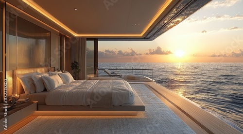 Wallpaper Mural Luxurious yacht bedroom with ocean views at sunset.  Torontodigital.ca