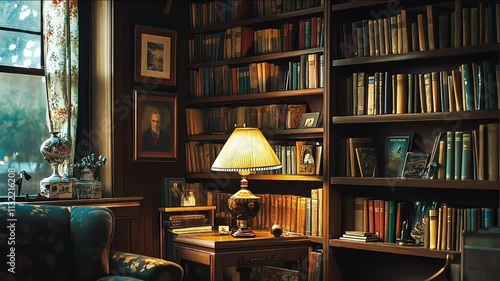 A cozy living room corner once cluttered with knick - knacks now displays a well - organized collection of books and cherished mementos, concept of Minimalism photo