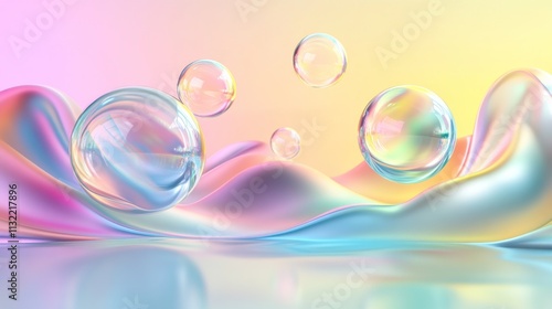 Wallpaper Mural Pastel Waves and Iridescent Bubbles Floating Gently Torontodigital.ca