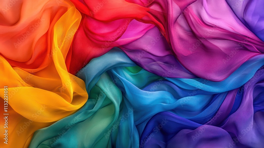 Obraz premium Rainbow Colored Fabric Draped in Soft Waves