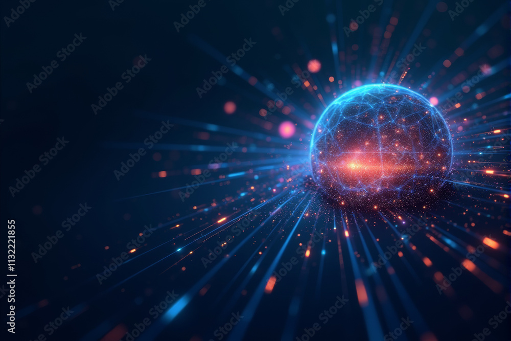 Obraz premium A 3D glowing abstract science background with dynamic patterns, vibrant colors, and futuristic technological designs..