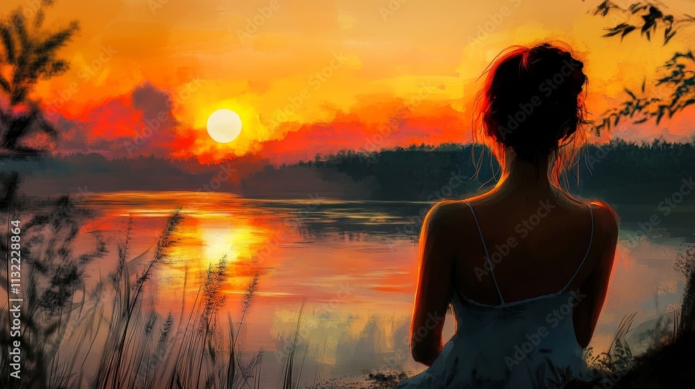 Fototapeta premium sunset colors, tranquil sunset, sunset reflection, serene evening