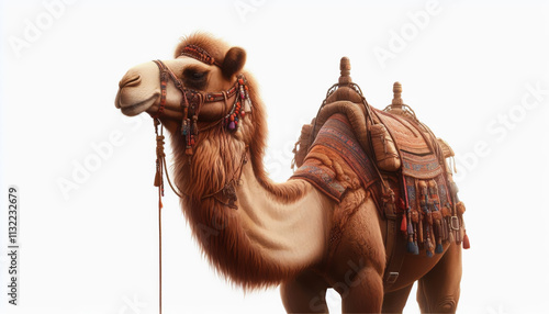 Camel, close up view on white background, realistic. photo