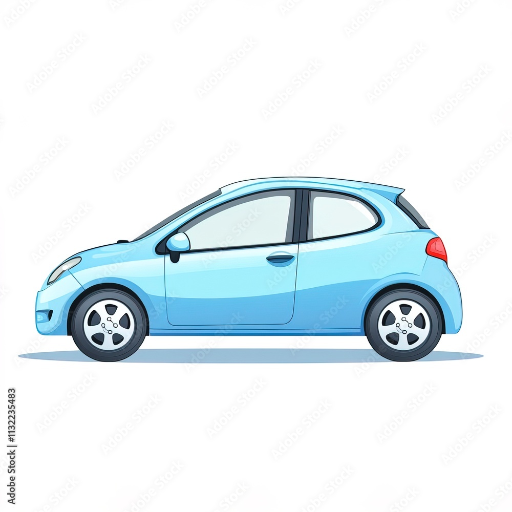 Fototapeta premium a compact hatchback, practical everyday car, clean vector illustration, light blue, isolated on white background