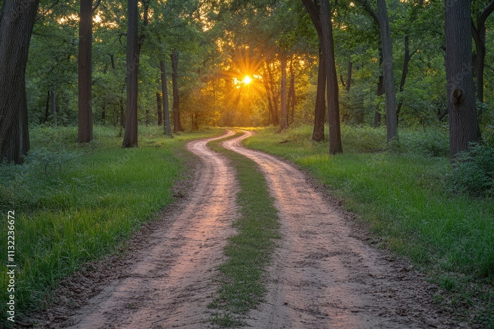 Fototapeta premium A Winding Forest Path at Sunset