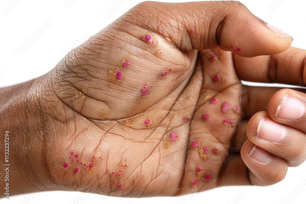 Close-up of a hand with pink and gold glitter on the palm Close-up of a hand with pink and gold glitter on the palm
