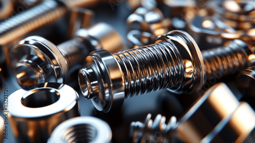 A set of metal shiny screw and bolt design elements photo