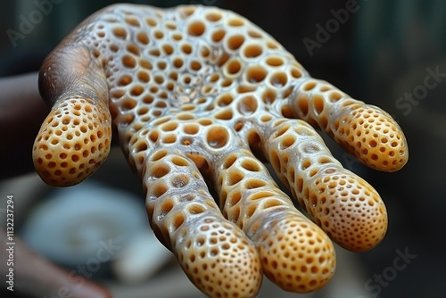 Close-up of a Human Hand Affected by Epidermodysplasia Verruciformis photo