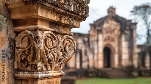 Intricate Stone Carving of an Ancient Chapel photo