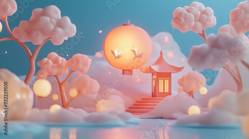 Mid-Autumn Festival illustration, 3d, plain background c50,Cinema 4d style.  photo