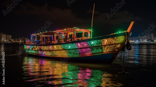 One alone attractive boat at night