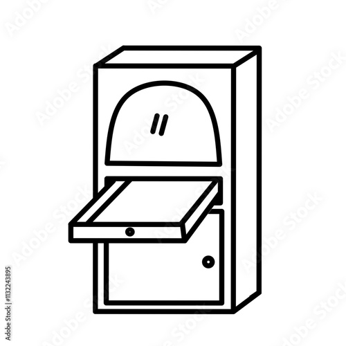 illustration of a cupboard with open drawers