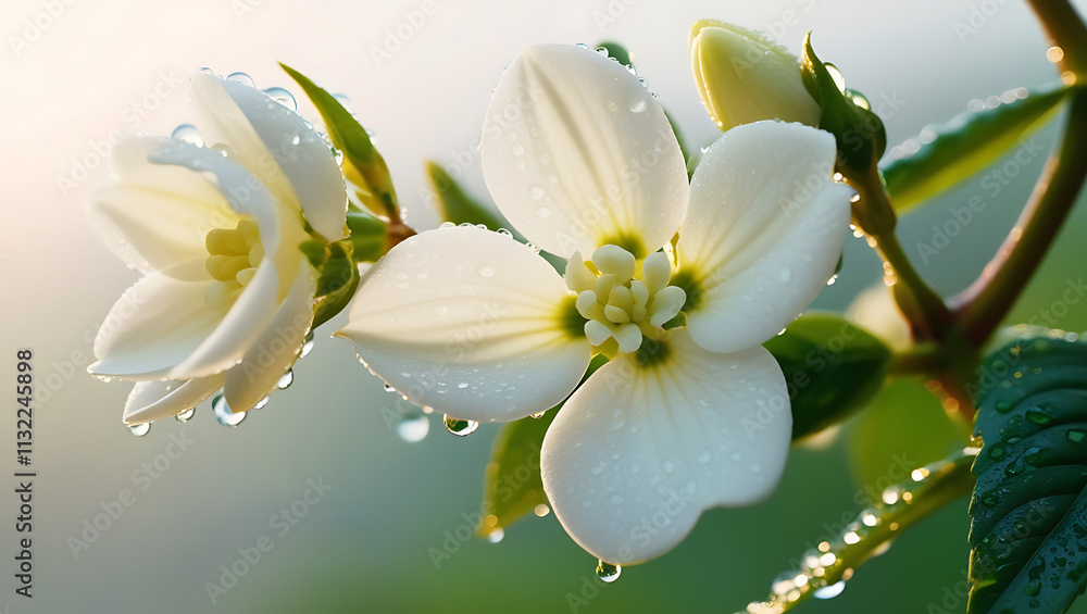 Fototapeta premium jasmine flower blooming in the morning, created by Generative AI