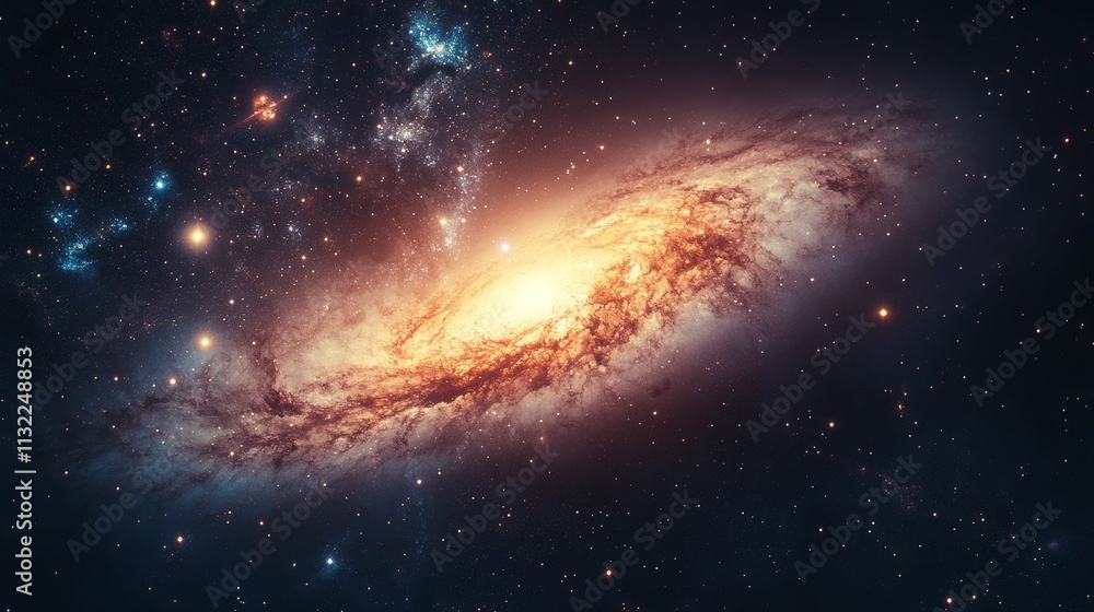 Fototapeta premium Spiral galaxy, stars, cosmic dust, vibrant colors, deep space.