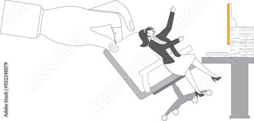 Dismissal, layoff or unemployment, removal from office, penalty or punishment for business errors or failures, removal of the office chair in which the businesswoman was sitting