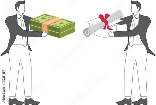 Purchase of diplomas or honorary certificates, education fees, student loans or education fees and debts, money in Businessman hand to purchase honorary certificates