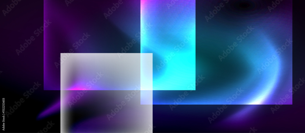 Fototapeta premium Glass squares with neon shiny light abstract background