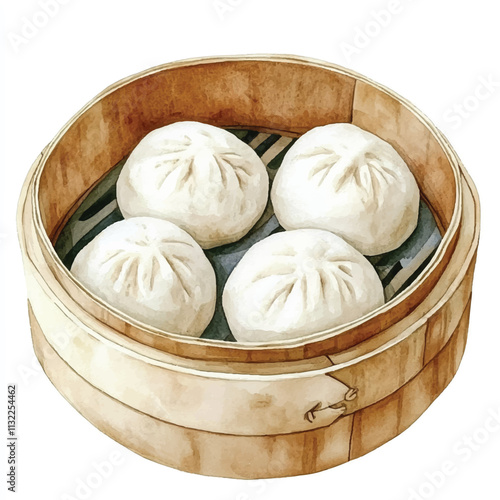 Steamed buns watercolor clipart illustration