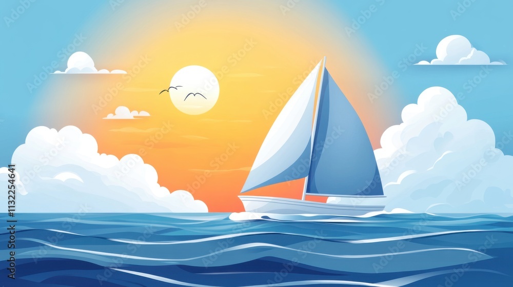 Naklejka premium Sailboats on the sea, on simple background