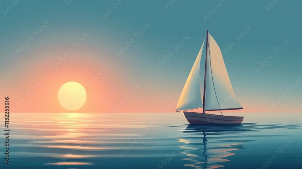 Fototapeta premium Sailboats on the sea, on simple background