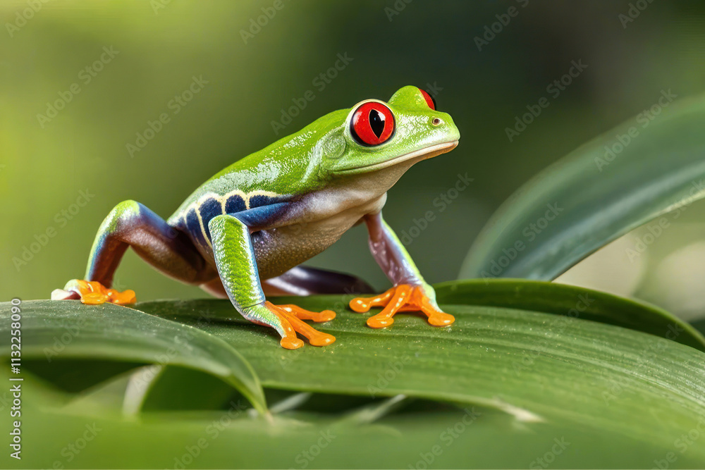 Fototapeta premium red eyed tree frog on leaf