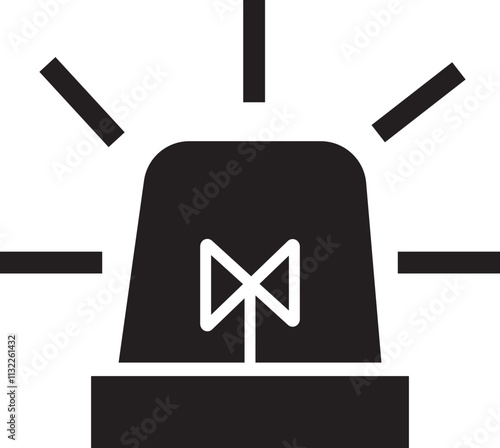 Emergency siren icon in black flat style. Alert light bulb vector represent urgency and attention. Ambulance or police emergency siren sign. Alarm lamp symbol isolated on transparent background.
