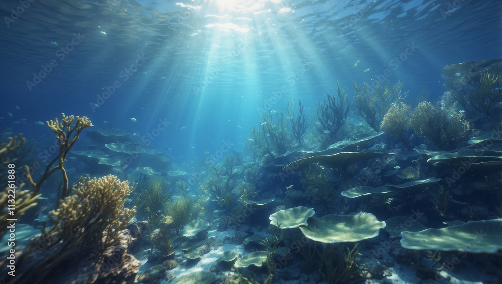 Obraz premium Underwater Sea in Blue Sunlight