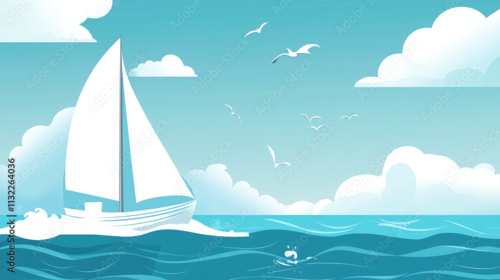 Naklejka premium Sailboats on the sea, on simple background