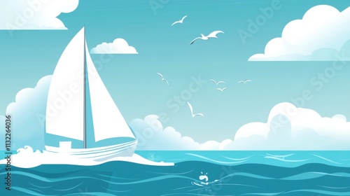 Sailboats on the sea, on simple background