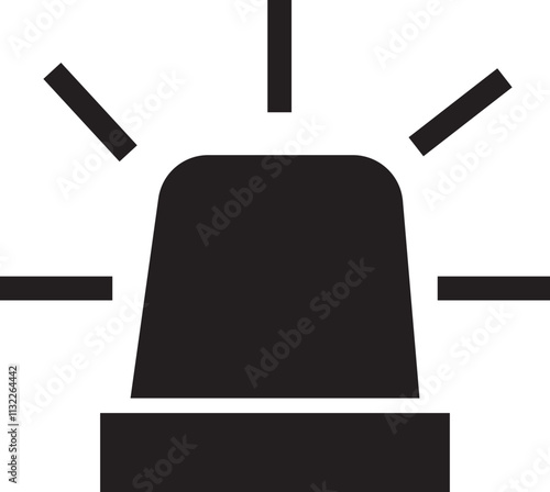 Emergency siren icon in black flat style. Alert light bulb vector represent urgency and attention. Ambulance or police emergency siren sign. Alarm lamp symbol isolated on transparent background.