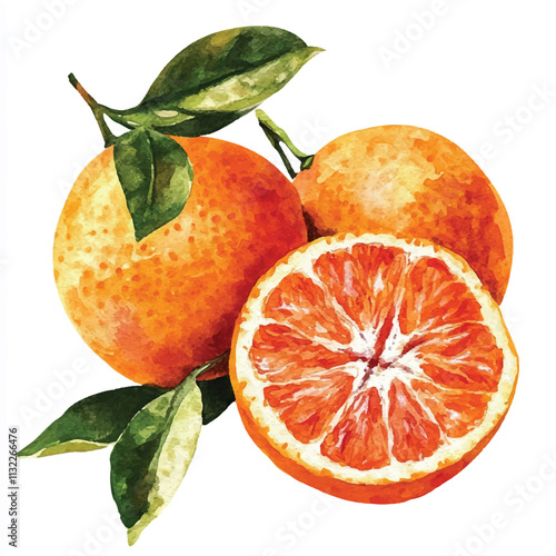 Tangerine fruit watercolor clipart illustration