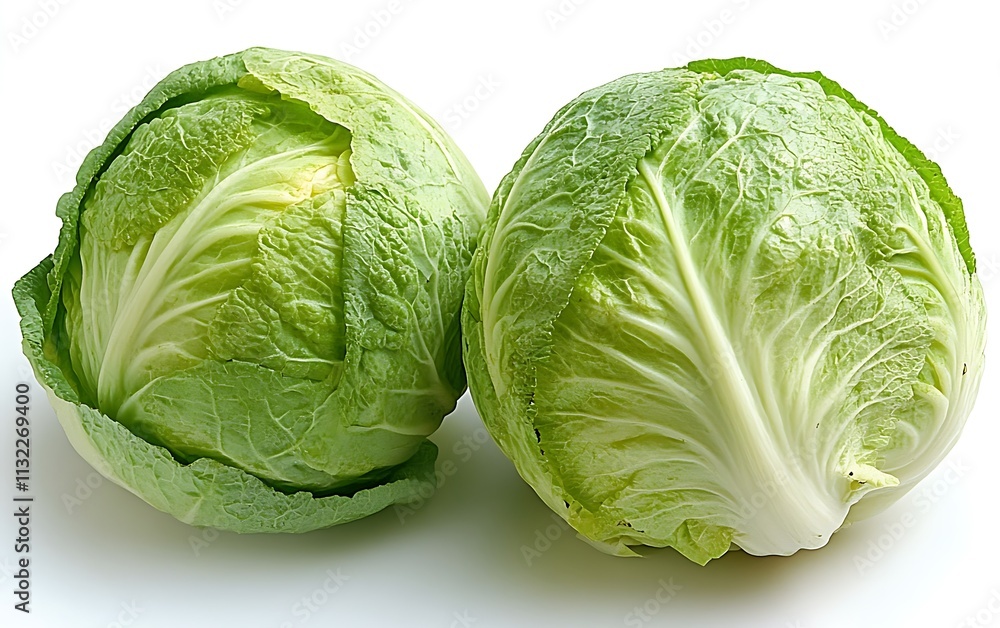 Fototapeta premium Two fresh green cabbages on white background.
